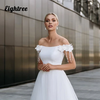 Eightree Princesė Vestuvių Suknelės Off Peties Gėlių Nuotakos Suknelė Paprastas Baltas-Line Tiulio Valymo Traukinio Vestuvių Suknelė Pasirinktinis Dydis