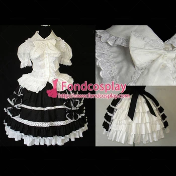 Fondcosplay Bailys Tarnaitė Gothic Lolita Punk Saldus Mados balti medvilniniai marškiniai, juodas sijonas, Cosplay Kostiumai, specialiai Pritaikyti[CK1205]