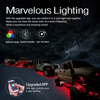 Automobilių RGBW LED Roko Žibintai, su Smart APP Kontrolės, 64 Spalvotų Underglow Neoninės Šviesos Ankščių Sunkvežimių, Reaktyvusis Muzikos Režimą