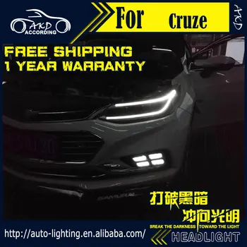 AKD Automobilių Stiliaus Žibintas, skirtas Chevrolet Cruze LED Žibintų 2016-2017 Naujasis Cruze DRL H7 D2H Neslėpė Galimybė Angel Eye Bi Xenon Šviesos