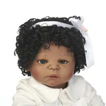 22 colių Amerikos Atgimsta Juoda Baby Doll, Vonia Žaisti Visą Silikono Vinilo bebe Lėlės Tikroviška Naujagimio Žaislas, Lėlė Mergaitė dovana