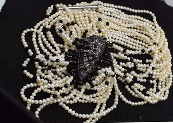 14rows gėlavandenių perlų balta netoli apvalios 3-5mm ir juodas briaunuotas agatas karoliai, apyrankės FPPJ didmeninė karoliukai pobūdis