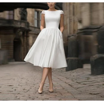 Trumpas Vestuvių Suknelės, Bžūp Rankovėmis Backless Vestuvių Suknelės Dėmių Nuotakos Suknelės 2020 Vestuvių Svečių Suknelės Pagal Užsakymą