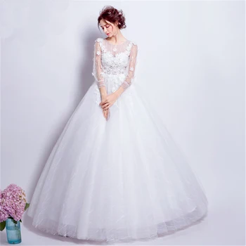 AnXin SH Baltųjų gėlių princesė vestuvių suknelė atvartas nuotakos gėlių balta vestuvinė suknelė nėrinių princesė vestuvių suknelė naują 6916