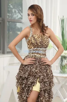 Nemokamas pristatymas 2016 m. naujo dizaino karšto sller brides tarnaitė pigūs seksualus klubas suknelės vienos pečių balta leopardas spausdinti trumpas prom dresses