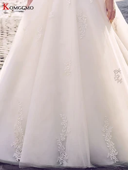 2022 Naują Atvykimo Spagečiai Dirželiai Siuvinėjimo Appliques Tiulio Vestuvių Suknelė Elegantiškas Koplyčia Traukinys Rankovių Nuotakos Kamuolys Suknelė