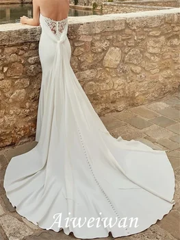 Mermaid / Trimitas Vestuvių Suknelės, Brangioji Iškirpte Teismas Traukinio Italija Satino Rankovių Šalies Paprasta su Nėrinių 2021