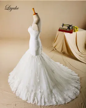 Liyuke Elegantiškas Nėrinių Valtis Kaklo Gamtos Talėja Undinė Vestuvių Suknelė Aplikacijos Teismas Traukinio Vestuvių Suknelė