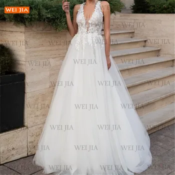 Mados Baltos V Kaklo Vestuvių Suknelė iki 2021 m. Aplikacijos, Nėrinių Vestido De Noiva Rankovių Užsakymą Linijos, chalatas de mariée parduoti gerai