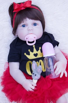 Viso Kūno Silikono Reborn Baby Doll, Žaislų Mergaitėms 57cm Vinilo Naujagimių Mergina, Kūdikių Lėlės, Vaikams, Vaikui, Dovana mėlynas akis Mergina lėlės žaislas