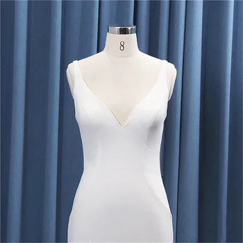 2022 Minkštas Taftos Undinė Vestuvių Suknelės Rankovių Elegantiškas, Aukštos Kokybės Lvory Bohe Paplūdimio Backless V-Kaklo Nuotakos Suknelė Su Traukiniu