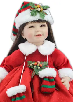 22inch bebe atgimsta bamblys mergina lėlės kalėdų dovana, nekilnojamojo gyvas silikono reborn baby doll su ilgais plaukais vaikams, dovana, žaislai